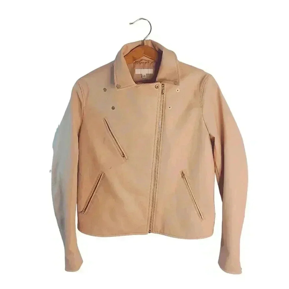 Light Pink Faux Leather Uniqlo Moto Jacket Women's Size M